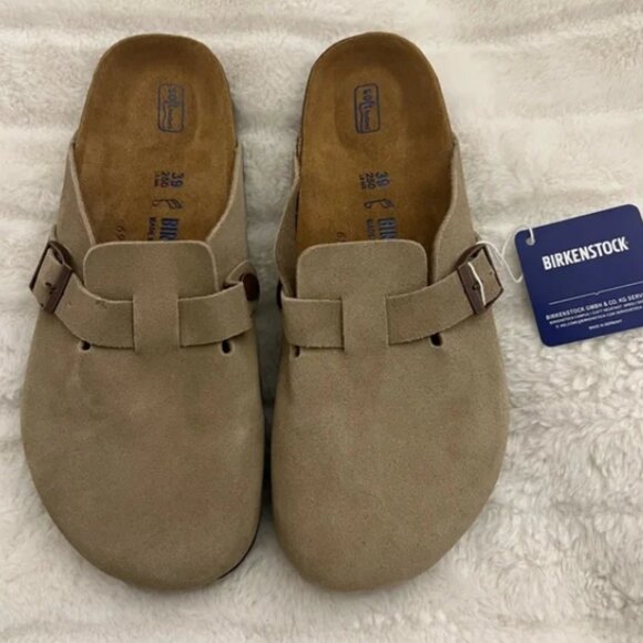 New Birkenstock Boston Taupe suede clog sandal - Picture 3 of 8